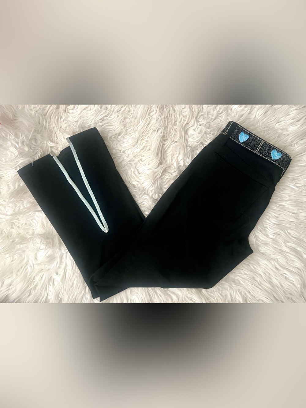 Vertigo Paris Black Business Casual Pants w/ Sequin Hearts & Lined Leg Splits